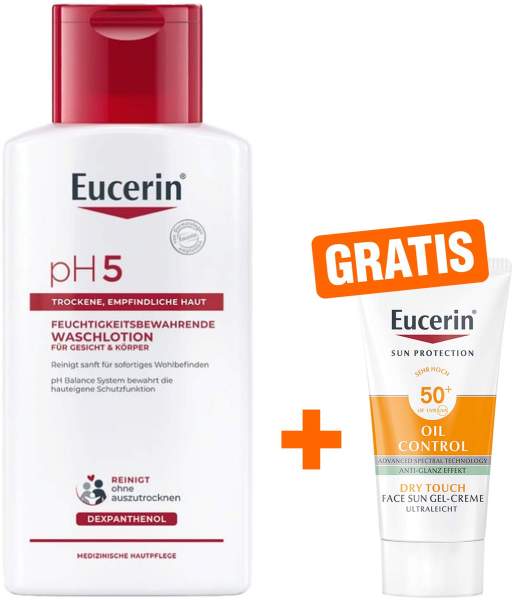 Eucerin pH5 Waschlotion 200 ml empfindliche Haut + gratis Eucerin Sun Gelcreme Oil Control 20 ml
