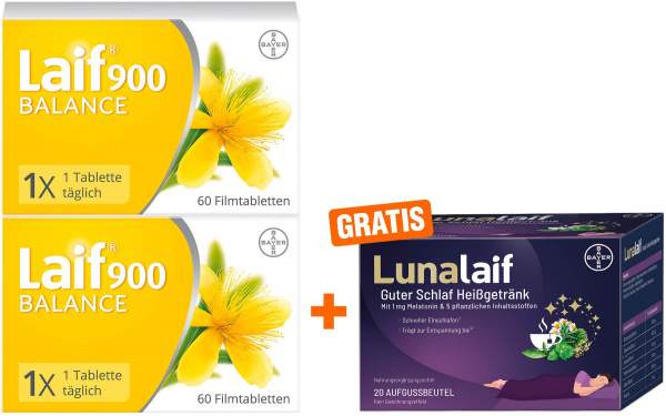 Laif 900 Balance 2 x 60 Filmtabletten + gratis Lunalaif Guter Schlaf Heißgetränk 20 Beutel
