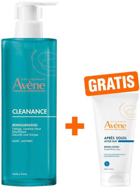 Avene Cleanance Reinigungsgel 400 ml + gratis Repair-Lotion nach der Sonne 50 ml