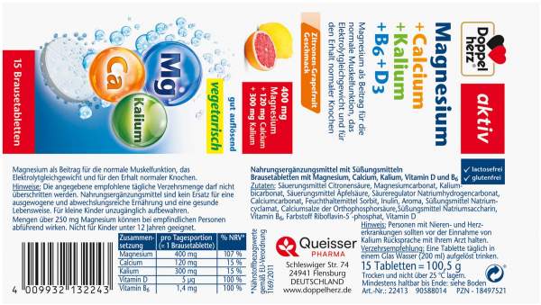 Doppelherz Aktiv Magnesium+calcium+kalium Brausetabl. 15 Stück