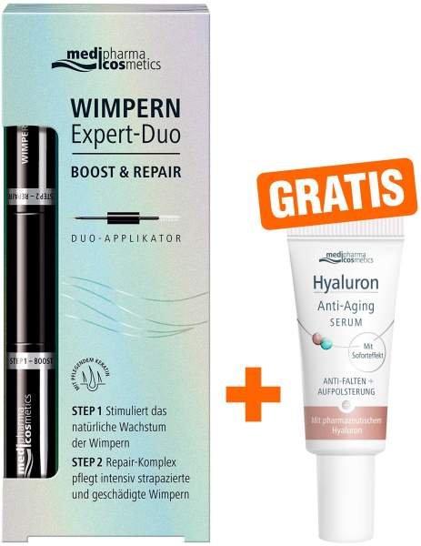 medipharma cosmetics Wimpern Expert - Duo Boost und Repair 8 ml Stift + gratis Hyaluron Anti - Aging Serum 5 ml