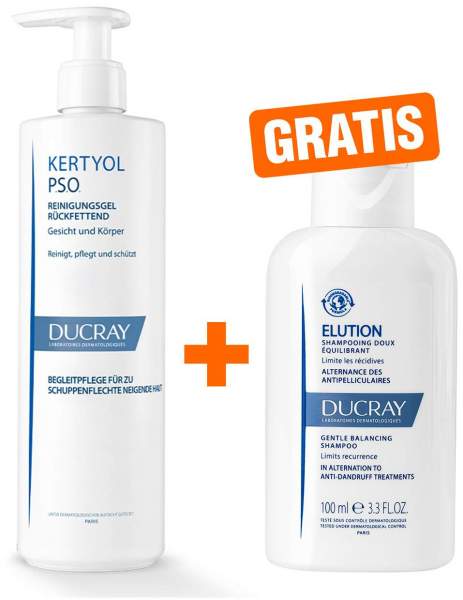 Ducray Kertyol PSO Reinigungsgel rückfettend 400 ml + gratis Elution ausgl. Shampoo 100 ml