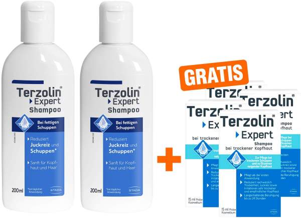 Terzolin Expert Shampoo bei fettiger Kopfhaut 2 x 200 ml + gratis Terzolin Expert trocken Shampoo 4 x 15 ml