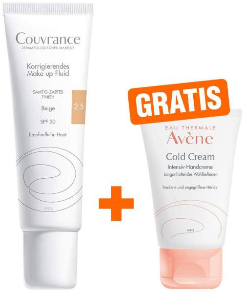 Avene Couvrance korrigierendes Make-up Fluid Beige 2.5 + gratis Cold Cream Intensiv Handcreme 50 ml
