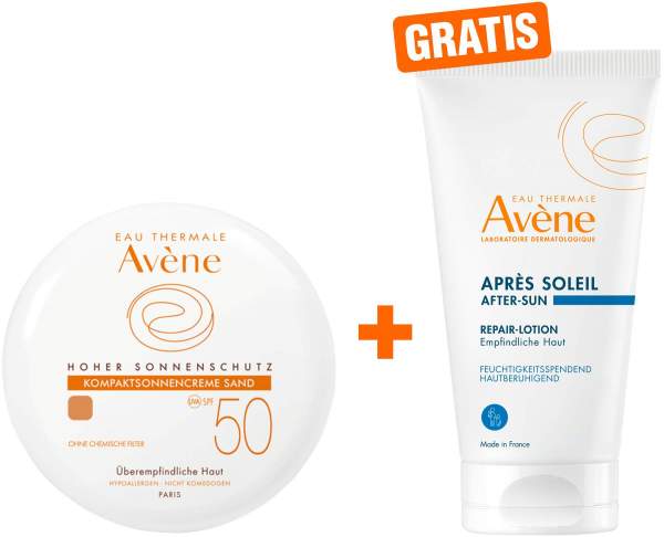 Avene Kompaktsonnencreme SPF 50 sand 10 g Creme + gratis Repair - Lotion nach der Sonne 50 ml