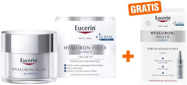 Eucerin Anti Age Hyaluron Filler Tag Normale und Mischhaut 50 ml + gratis Hyaluron Filler 7.T. Serum-Kur 1 Ampulle