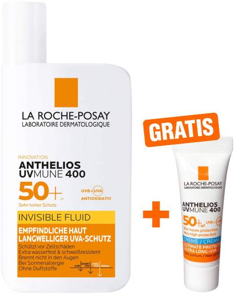 La Roche Posay Anthelios Invisible Fluid UVMune 400 LSF 50+ 50 ml Fluid + gratis Hydratisierende Creme 3 ml