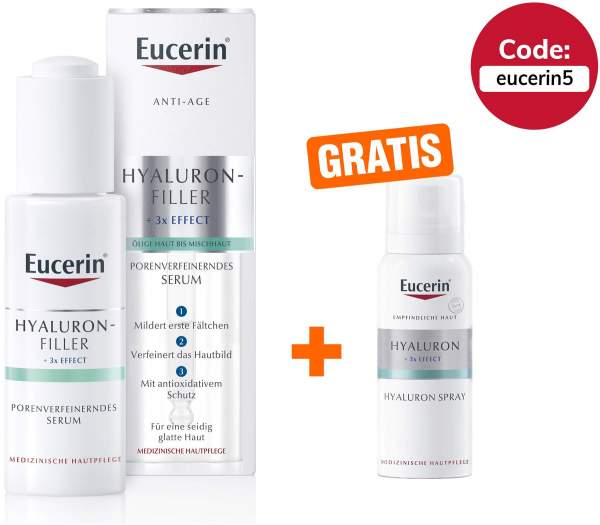 Eucerin Anti Age Hyaluron Filler Porenverfeinerndes Serum 30 ml + gratis Anti Age Hyaluron Spray 50 ml