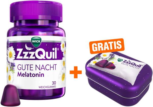 Wick ZzzQuil Gute Nacht 30 Weichgummis + gratis Wick ZzzQuil Reise-Dose 1 Stück