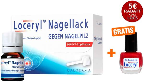 Loceryl Nagellack gegen Nagelpilz 5 ml mit Direkt - Applikator + gratis Nagellack rot
