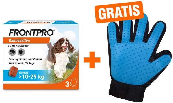 Frontpro 68 mg für Hunde 10-25 kg 3 Kautabletten + gratis Fellhandschuh