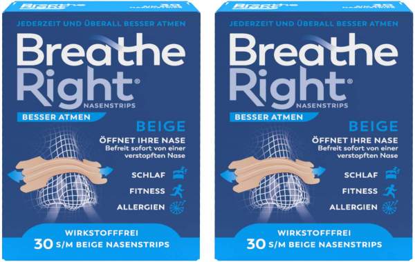 Besser Atmen Breathe Right Nasenpflaster normal beige 2 x 30 Stück