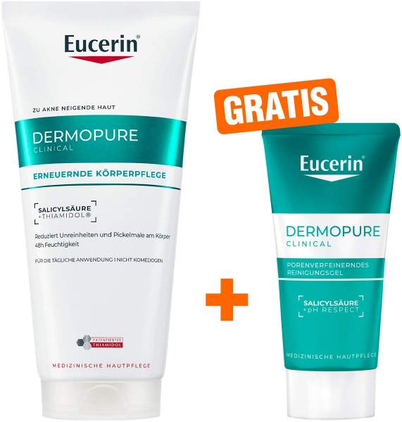 Eucerin DermoPure Clinical erneuernde Körperpflege 200 ml + gratis Eucerin Clinical Reinigungsgel 20ml
