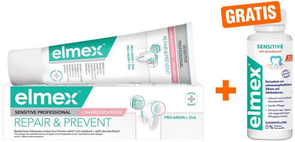 Elmex Sensitive Professional Repair &amp; Prevent 75 ml Zahncreme + gratis Sensitive Zahnspülung 100 ml