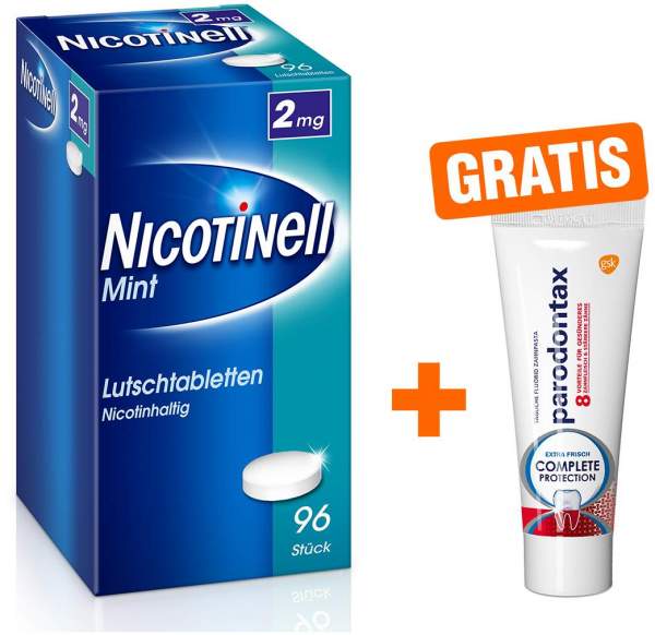 Nicotinell Lutschtabletten 2 mg mint 96 Stück + gratis Parodontax Complete Protect 15 ml