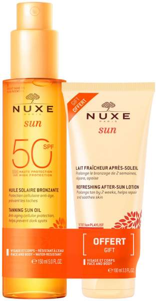 NUXE Sun Set Sonnenöl Gesicht &amp; Körper LSF50 150 ml + gratis After Sun Milch 100 ml