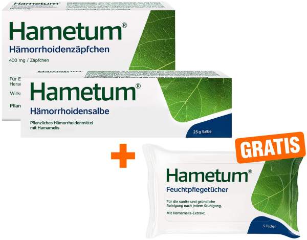Hametum Hämorrhoiden Salbe 25 g + 10 Zäpfchen + gratis Feuchttücher