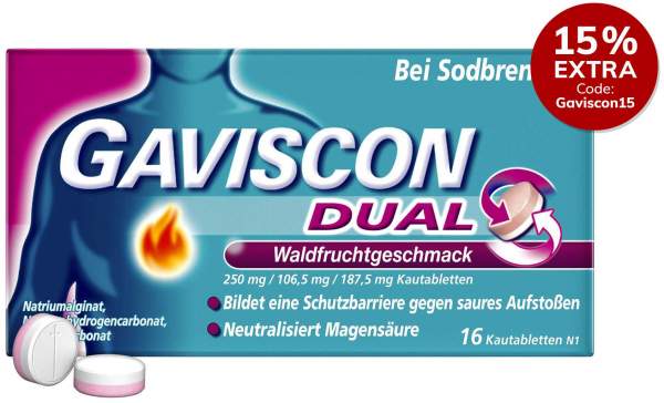 Gaviscon Dual Waldfrucht 250 mg-106,5 mg-187,5 mg 16 Kautabletten