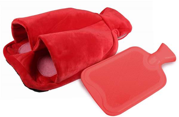 Fußwärmer inklusive Wärmflasche, rot