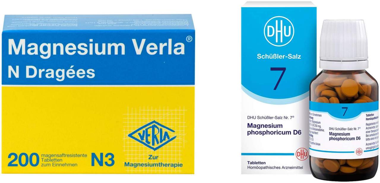 Magnesium Verla N 200 Dragees + Biochemie DHU Nr.7 Magnesium phosphoricum D6 200 Tabletten