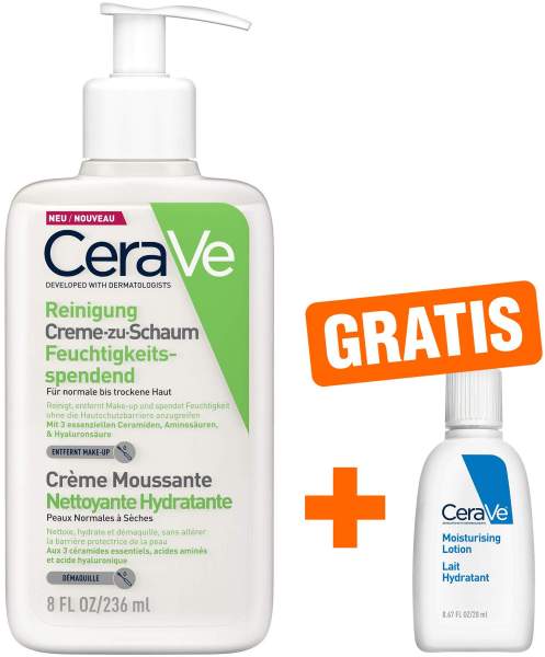 CeraVe Creme-zu-Schaum Reinigung 236 ml + gratis Feuchtigkeitslotion 20 ml