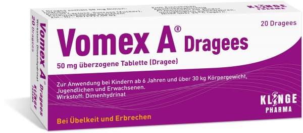 Vomex A Dragees 50 mg 20 überzogene Tabletten