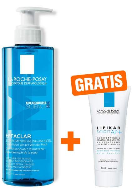 La Roche Posay Effaclar schäumendes Reinigungsgel 400 ml + gratis Lipikar Syndet AP+ 15 ml