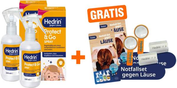 Hedrin Protect &amp; Go Spray 2 x 100 ml + gratis Hedrin Notfall-Set gegen Läuse 2 x 1 Stück