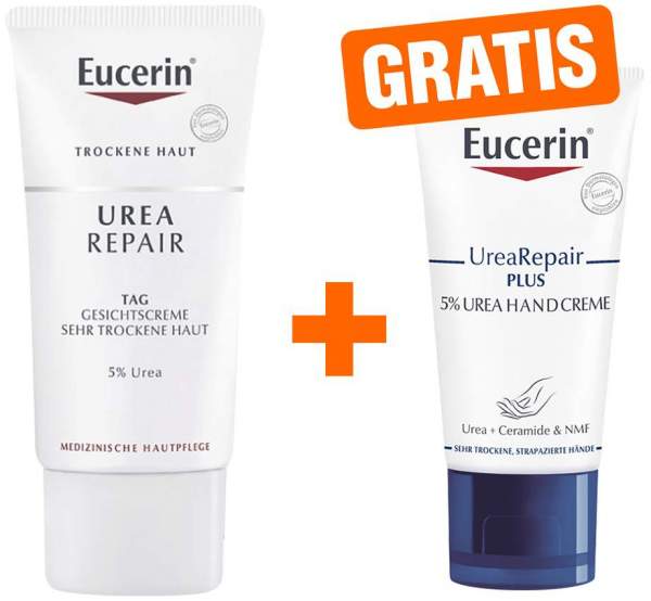 Eucerin UreaRepair Tag Gesichtscreme 5% 50 ml + gratis Eucerin UreaRepair Plus Handcreme 5% 30 ml