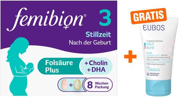 Femibion 3 Stillzeit 56 Tabletten u. 56 Kapseln Kombipackung + gratis Eubos Kinder Haut Ruhe Lotion 30 ml