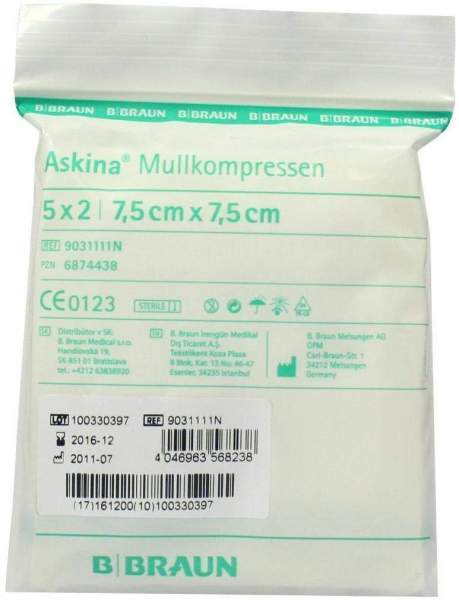 Askina Mullkompressen 7,5 X 7,5 cm Steril 5 X 2 Kompressen