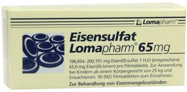 Eisensulfat Lomapharm 65 mg 50 Überzogene Tabletten