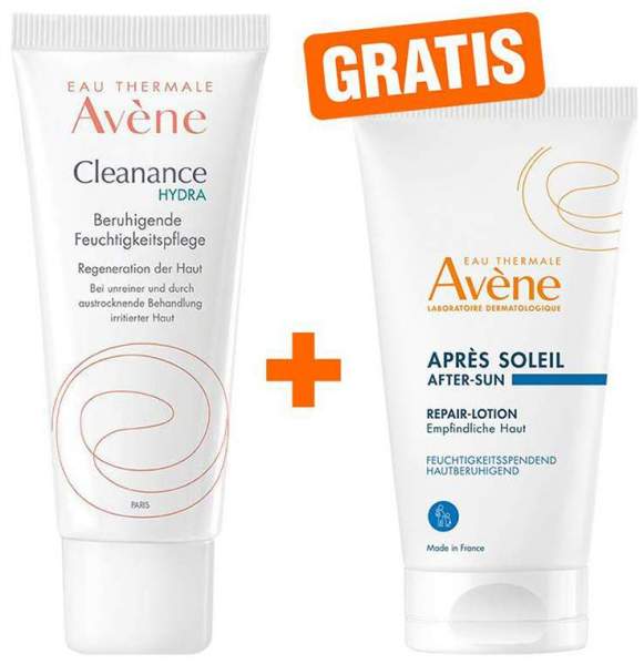 Avene Cleanance Hydra beruhigende Feuchtigkeitspflege 40 ml + gratis Repair-Lotion nach der Sonne 50 ml