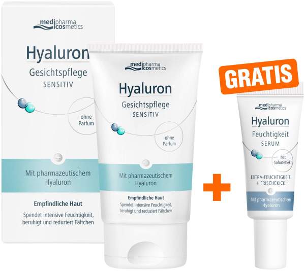 medipharma cosmetics Hyaluron Gesichtspflege sensitive 50 ml Creme + gratis Hyaluron Feuchtigkeit Serum 5 ml