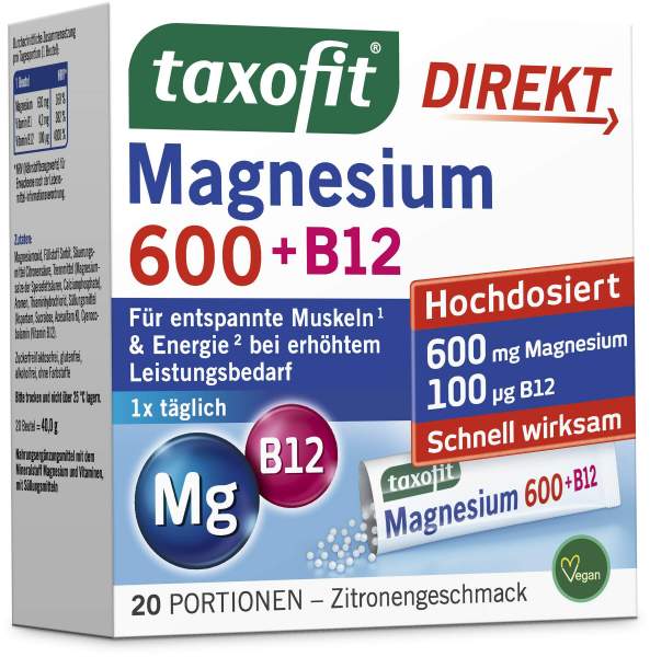 Taxofit Magnesium 600+ B12 Direkt Granulat 20 Sticks