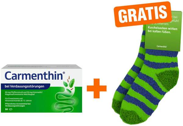 Carmenthin bei Verdauungsstörungen 84 magensaftresistente Kapseln + gratis Kuschelsocken