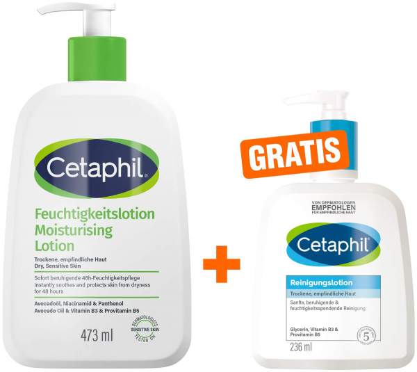 Cetaphil Feuchtigkeitslotion 473 ml + gratis Cetaphil Reinigungslotion 236 ml