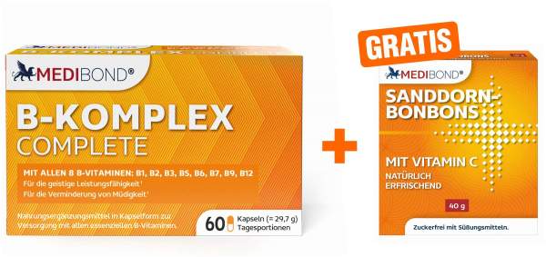 B-Komplex Complete Medibond 60 Kapseln + gratis Sanddorn Bonbons Medibond 40 g