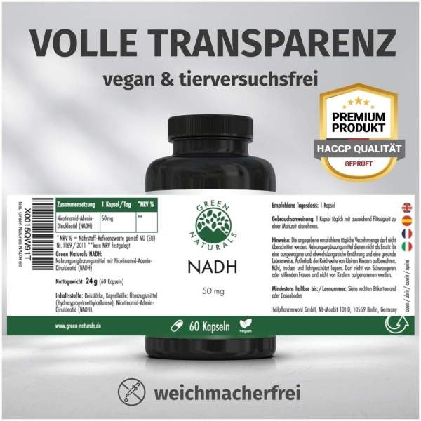 Green Naturals Nadh Vegan 50 mg Hochdosiert 60 Kapseln