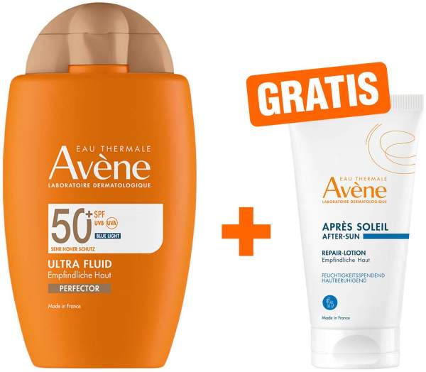Avene Ultra Fluid Perfector 50+ 50 ml + gratis Repair-Lotion nach der Sonne 50 ml