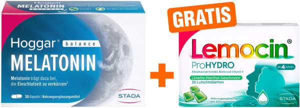 Hoggar Melatonin Balance Kapseln 30 Stück + gratis Lemocin ProHydro 20 Lutschtabletten