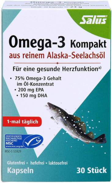 Omega-3 Kompakt aus reinem Alaska-Seelachsöl Sa 30 Kapseln