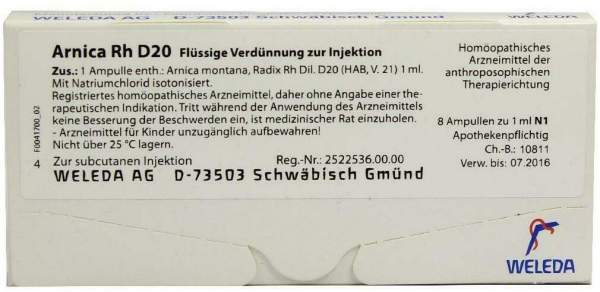 Weleda Arnica Rh D 20 8 X 1 ml Ampullen
