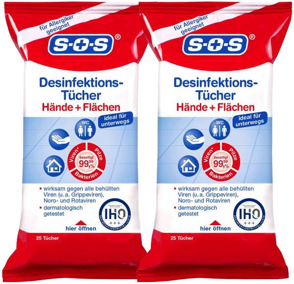 SOS Desinfektions-Tücher 2 x 25 Stück