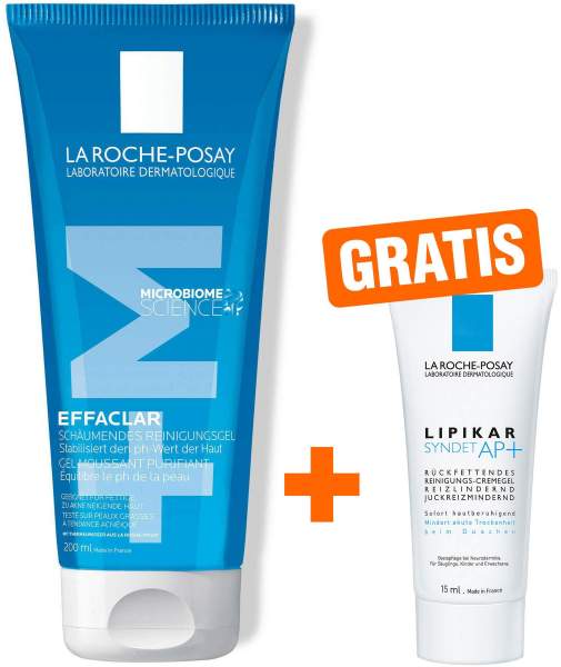 La Roche Posay Effaclar schäumendes Reinigungsgel 200 ml + gratis Lipikar Syndet AP+ 15 ml