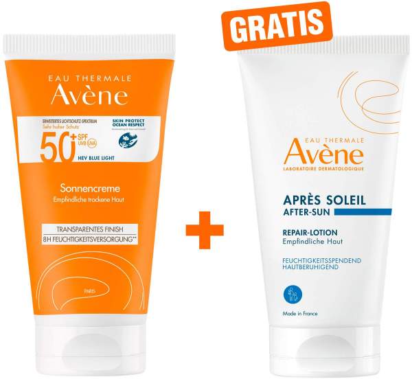 Avene Sonnencreme SPF 50+ mit Duftstoffen 50 ml + gratis Repair - Lotion nach der Sonne 50 ml