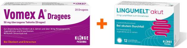 Vomex A Dragees 50 mg 20 Tabletten + Lingumelt akut 2 mg Lyophilisat 12 Stück