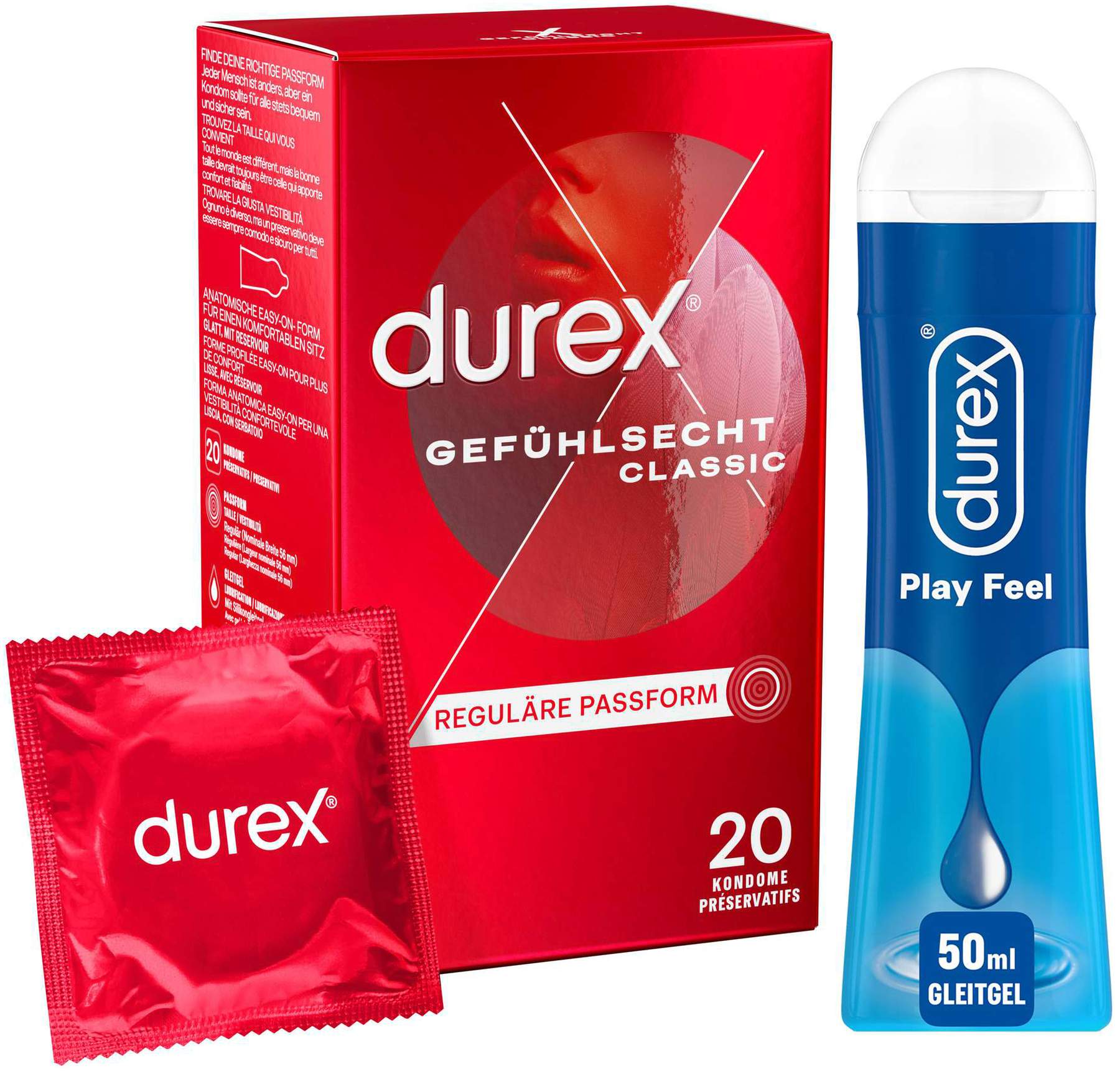 Durex Gefühlsecht classic Kondome 20 St Durex play Feel Gleitgel 50 ...