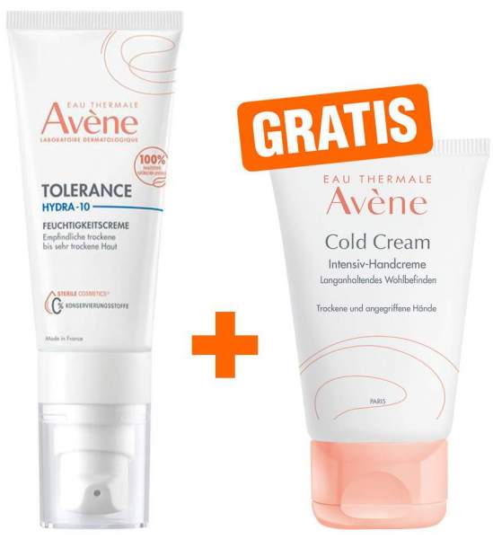 Avene Tolerance Hydra-10 Feuchtigkeitscreme 40 ml + gratis Cold Cream Intensiv Handcreme 50 ml
