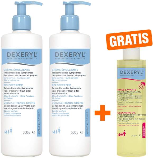 Dexeryl Pflegecreme 2 x 500 g + gratis Dexeryl Reinigungslotion 200 ml